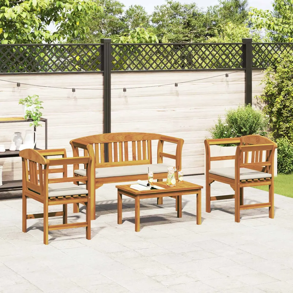 Garden Rose Lounge Set 4 Pieces Outdoor Furniture Acacia Wood Patio Seating