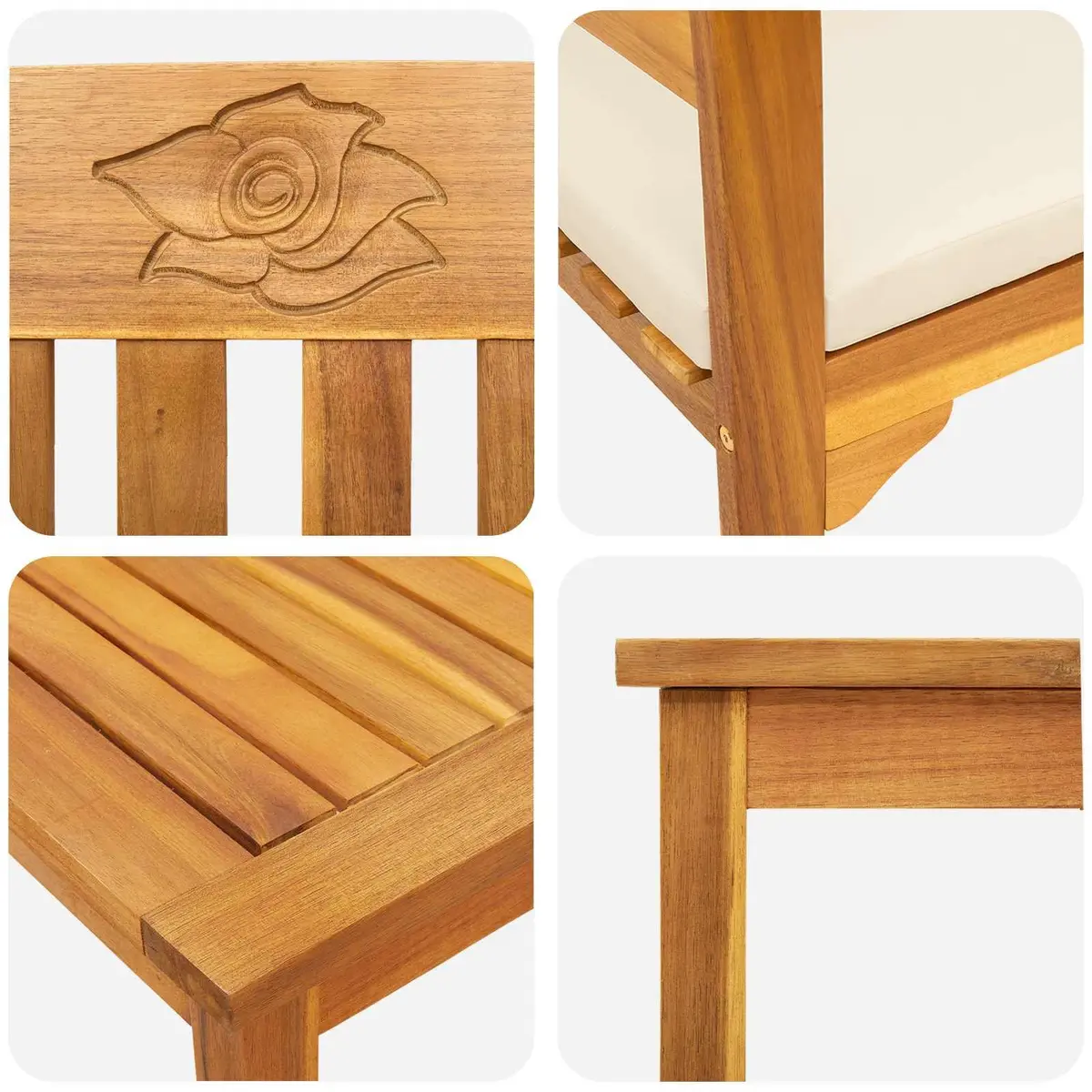 Garden Rose Lounge Set 4 Pieces Outdoor Furniture Acacia Wood Patio Seating