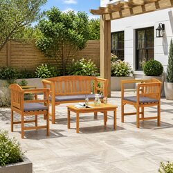Garden Rose Outdoor Lounge Set 4 Pieces Solid Wood Patio Furniture Brown