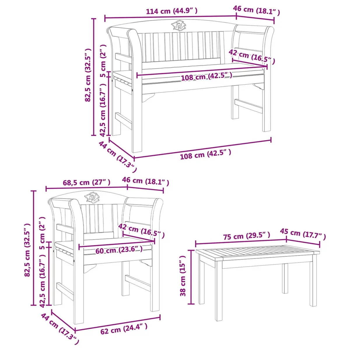 Garden Rose Lounge Set 4 Pieces