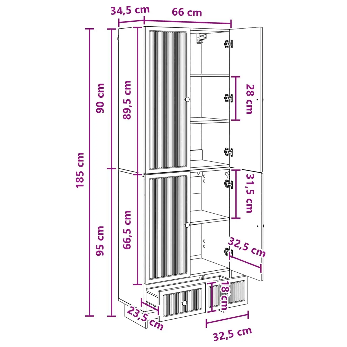 White Engineered Wood Cabinet Set 2 Pieces Compact 66 x 34.5 x 95 cm Indoor Storage Furniture