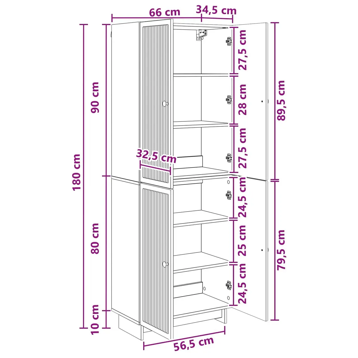 Cabinet Set White 66 x 34.5 x 90 cm Smart Storage with LED Lights and USB Power Hubs
