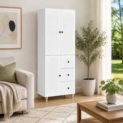 Compact and Stylish Two-Piece Cabinet Set in White