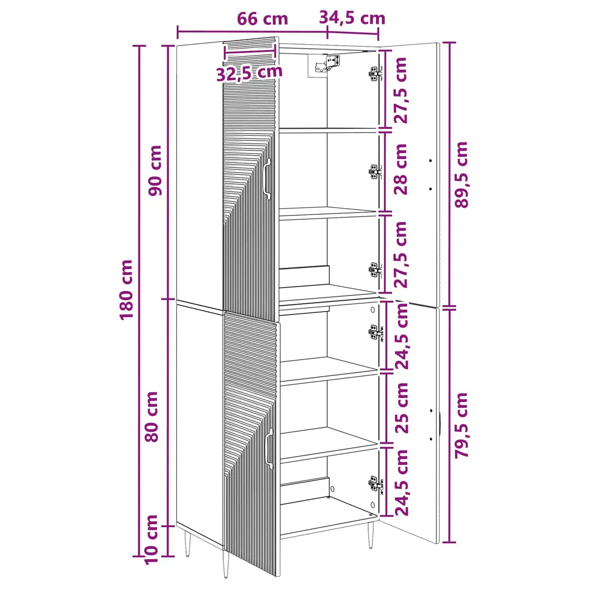 Cabinet Set 2 pcs 66 x 34.5 x 89.5 cm Modern Home Furniture Storage Solution