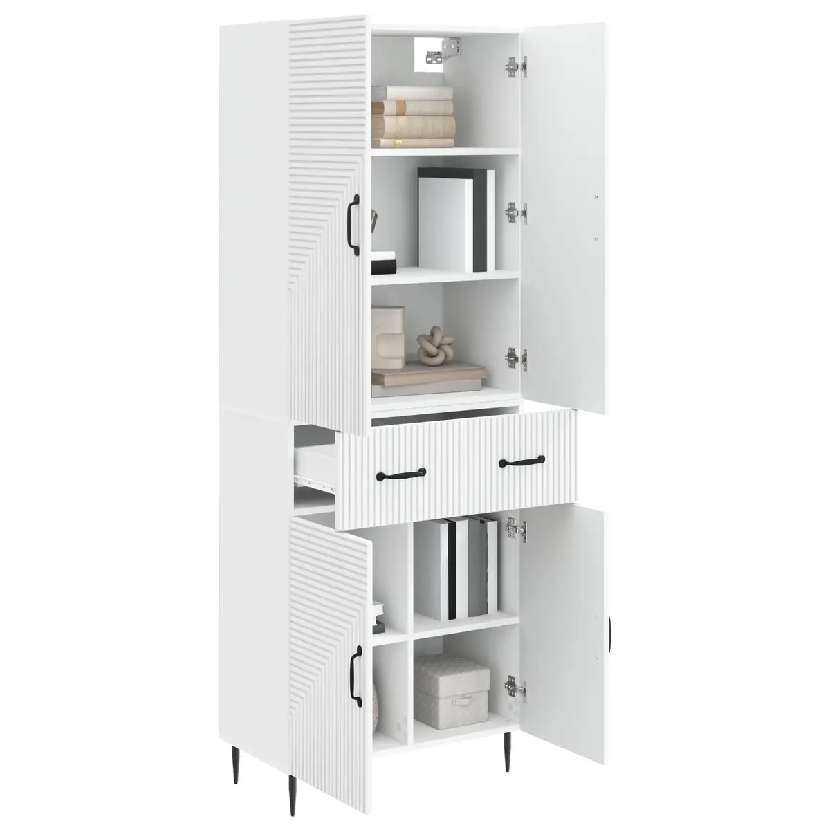 Cabinet Set White 2 Piece Engineered Wood Storage Furniture Organiser