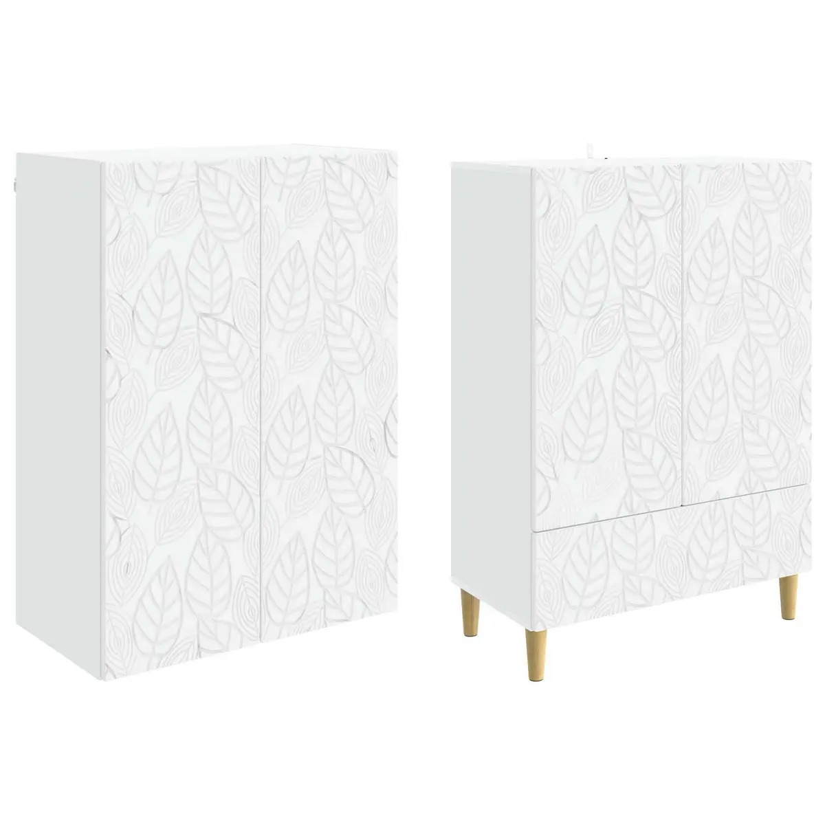 Cabinet Set White 2 Pieces Storage Furniture Drawers Shelves Home Office