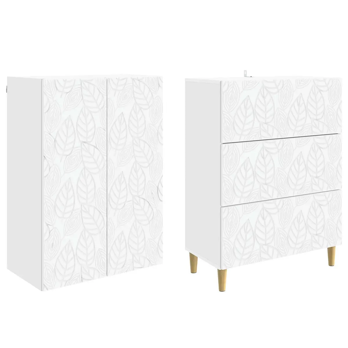 Storage Cabinet Set 2 pcs White 66cm Modern Engineered Wood Office Living Room