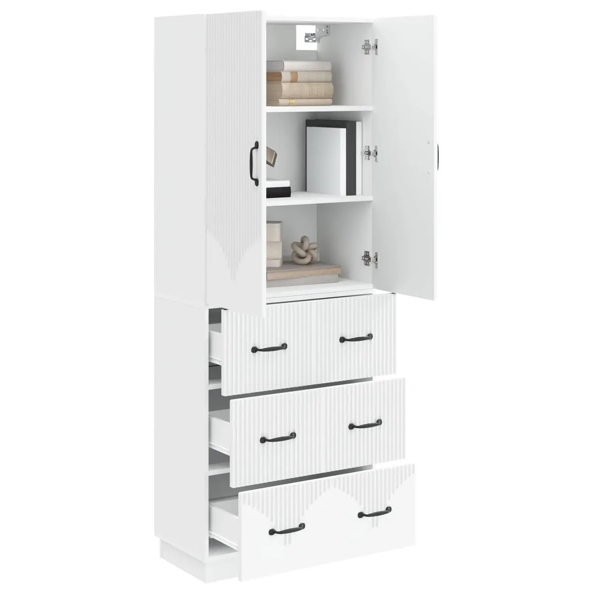 Storage Cabinet Set White 66 x 34.5 x 87 cm Adjustable Shelves Sliding Doors Multiple Drawers