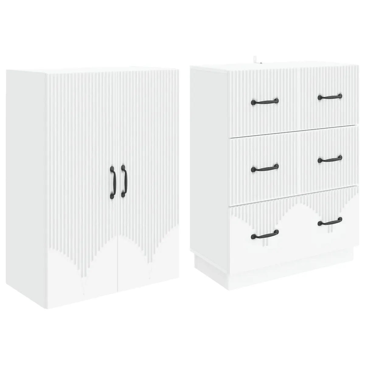 Storage Cabinet Set White 66 x 34.5 x 87 cm Adjustable Shelves Sliding Doors Multiple Drawers