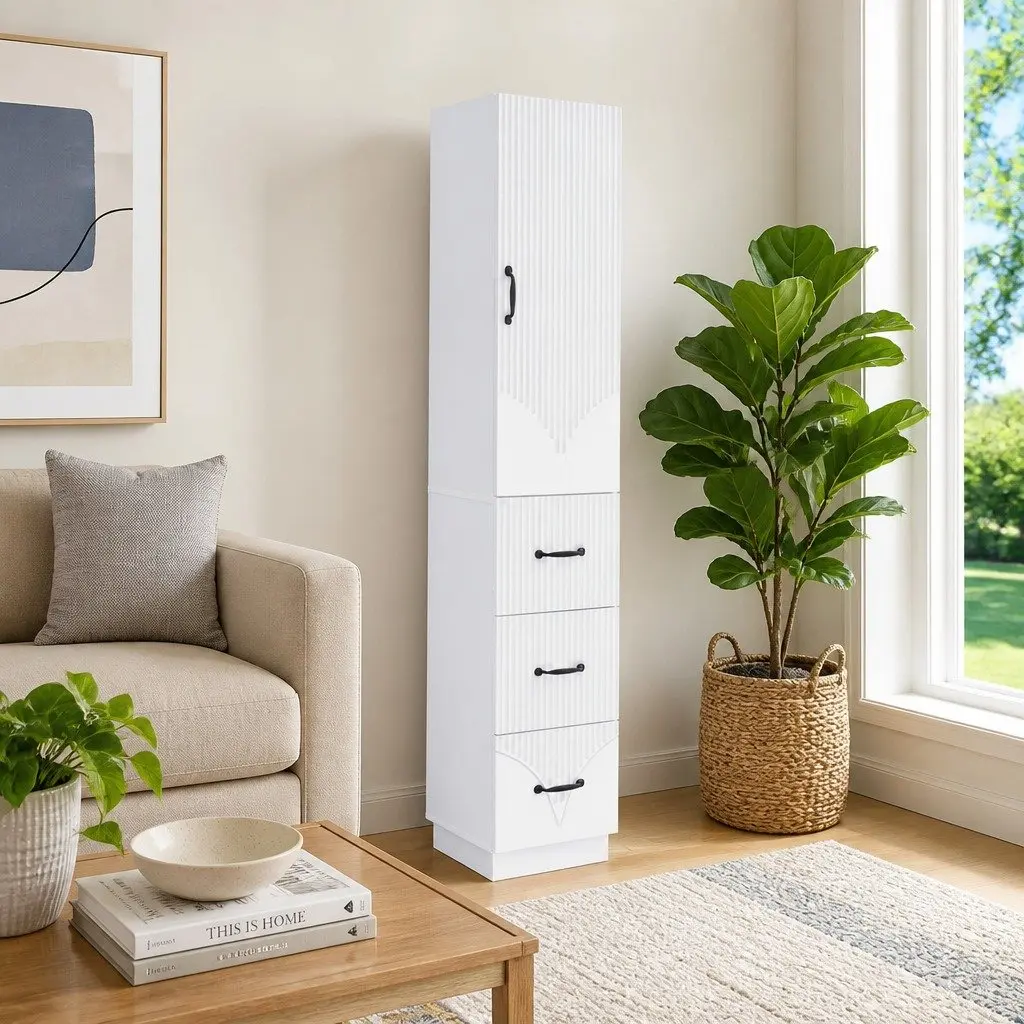 Storage Cabinet Set White 2 Piece Modern Sliding Doors Shelves Drawers Organizer