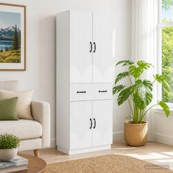 White Engineered Wood Cabinet Set 2 Pieces Storage Furniture Modular Design
