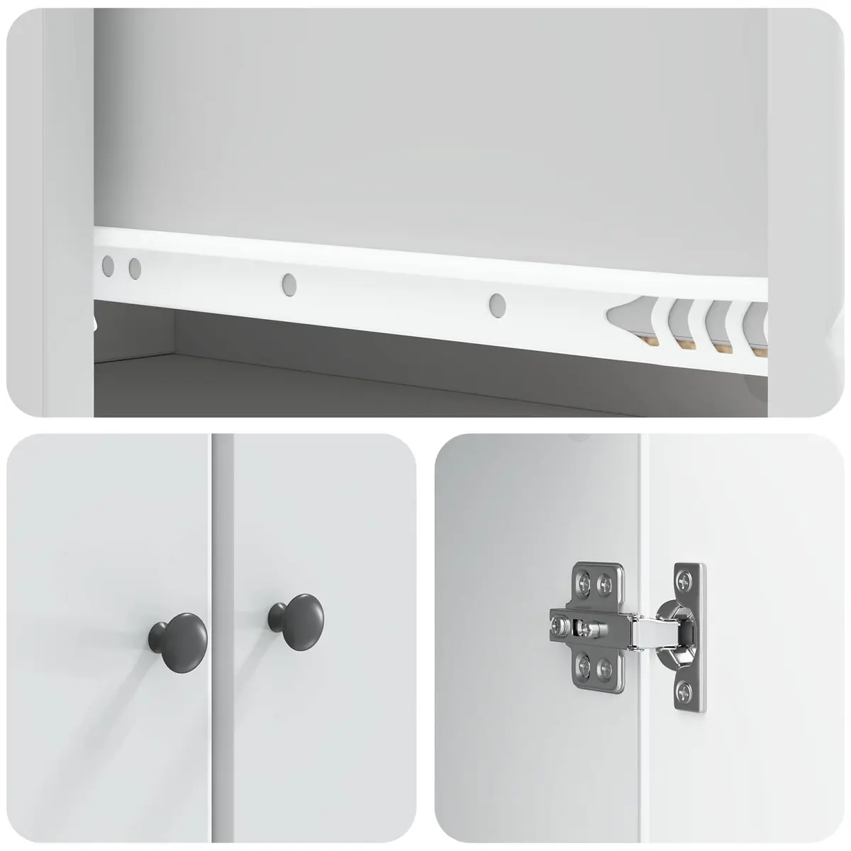 Cabinet Set White 2 Pieces Storage Furniture Drawers Shelves LED Lights