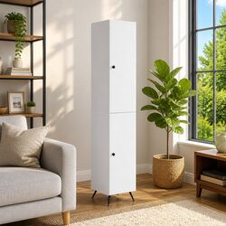 Cabinet Set 2 Pcs White Engineered Wood Furniture Storage Living Room Bedroom