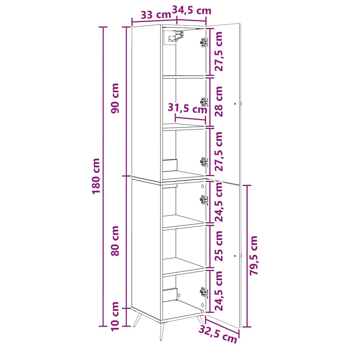 2 Piece Cabinet Set White Engineered Wood Storage Furniture for Living Room and Bedroom