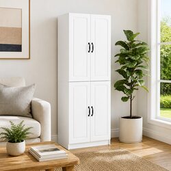 White Engineered Wood Cabinet Set 2 Piece Storage Furniture Compartment Shelves