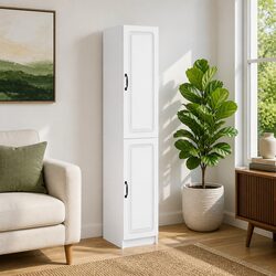 Cabinet Set 2 Pieces White Storage Furniture Living Room Bedroom Compartments