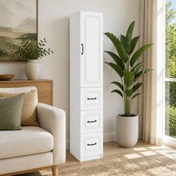 Concise Storage Cabinet Set in White: 2 Pieces Included