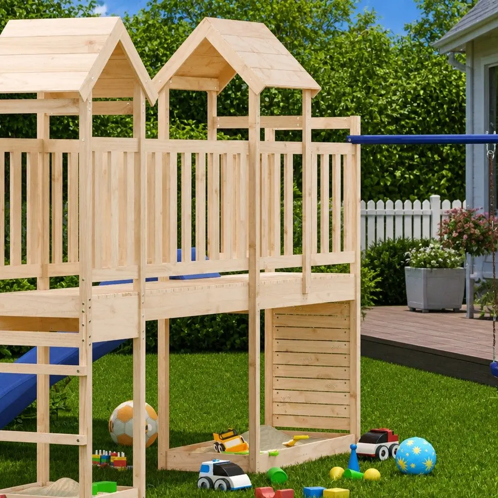Play Tower Brown Outdoor Kids Playground Equipment with Slide Swing Climbing Structure
