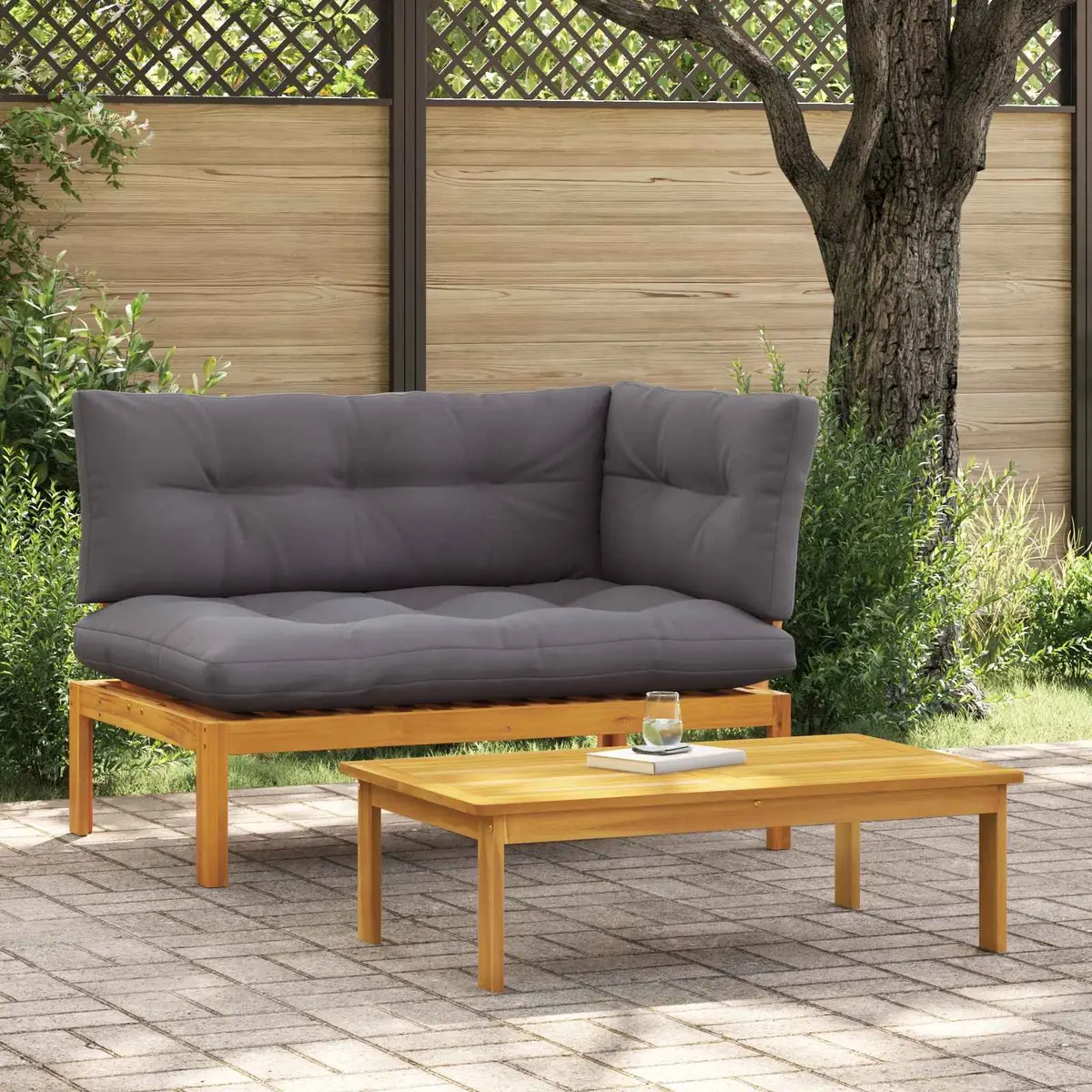 Outdoor Sectional Sofa Units Brown 2 Piece Acacia Wood Garden Furniture