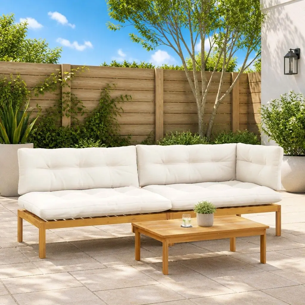 Outdoor Sectional Sofa Set Brown 3 Piece Corner Lounge with Low Table