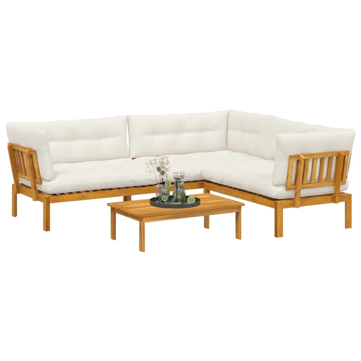 Outdoor Sectional Sofa Brown 4 Piece Corner Lounge Set with Foam-Padded Cushions and Matching Low Table