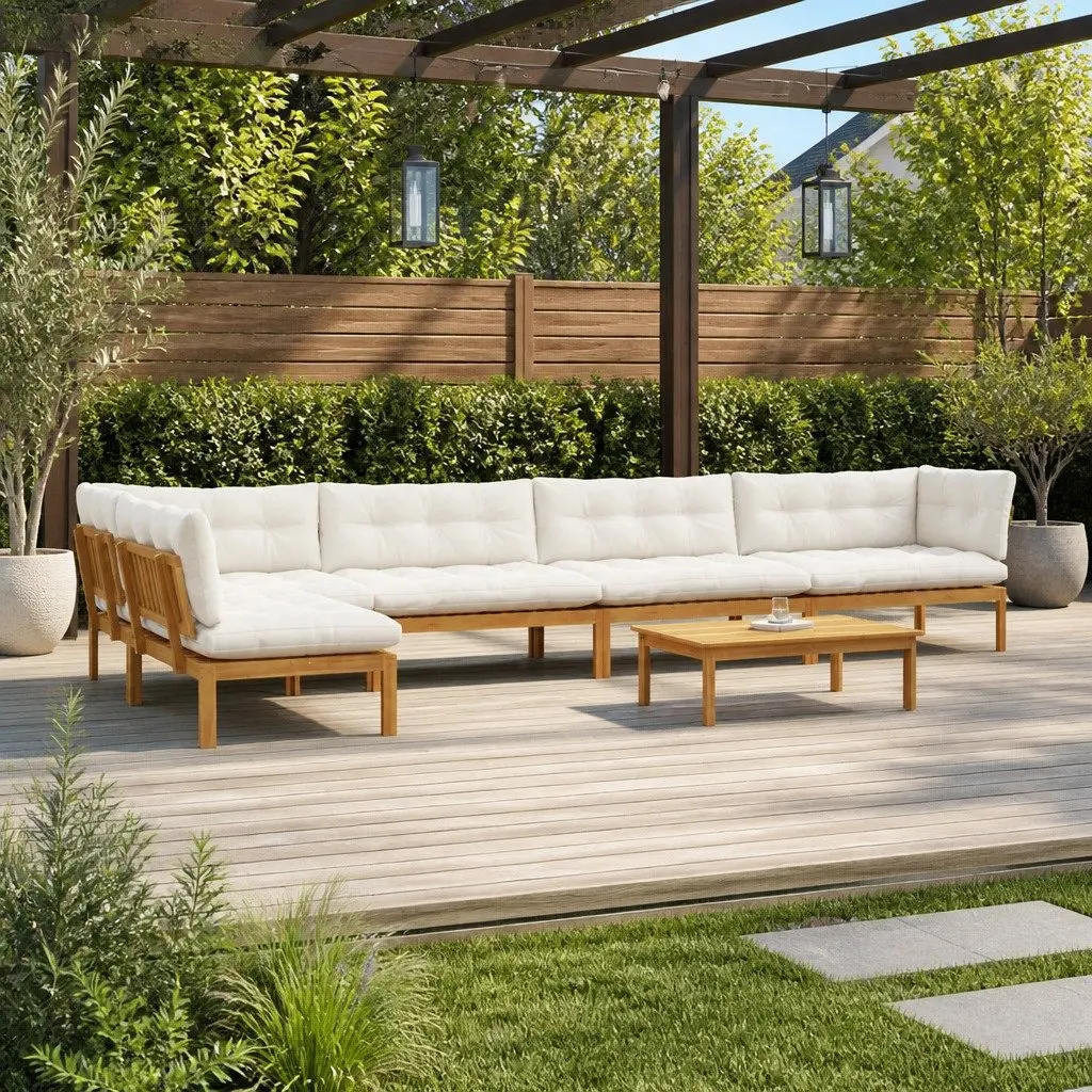 Outdoor Sectional Sofa Unit Brown 6 Piece Garden Pallet Lounge Corner Seating Set