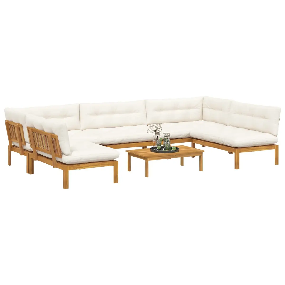 6 Piece Garden Pallet Sofa Set Brown Corner Lounge with Low Table