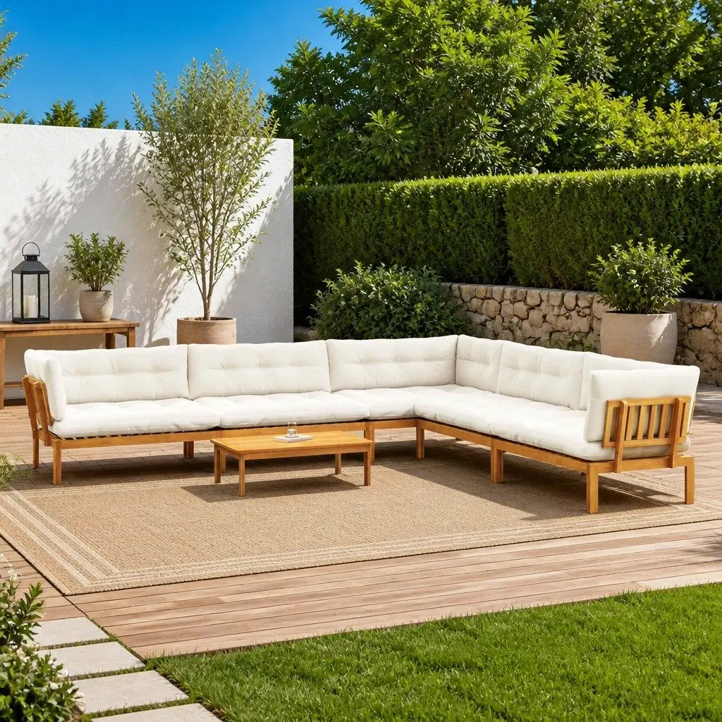 Garden Pallet Sofa Brown 6 Piece Outdoor Sectional Set Acacia Wood Corner Lounge