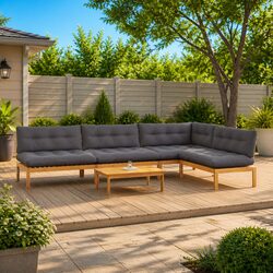 5 Piece Garden Pallet Sofa Sectional Set Solid Acacia Wood Outdoor Lounge