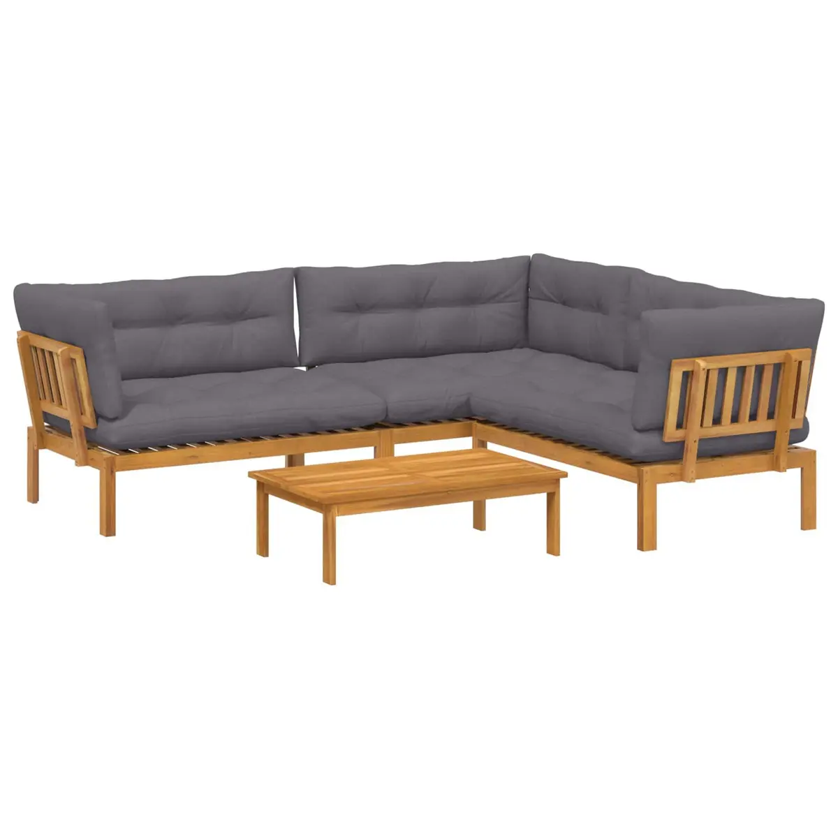 Outdoor Sectional Sofa Set Brown 4 Piece Corner Lounge Solid Acacia Wood Foam-Padded Cushions