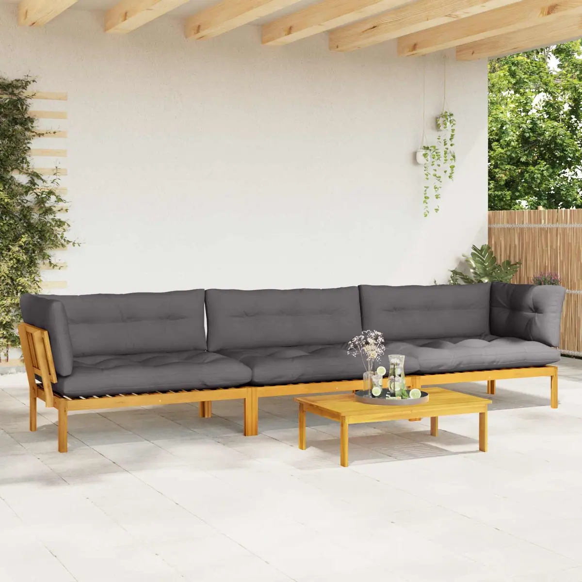 Outdoor Sectional Sofa Set Brown 4 Piece Corner Lounge Furniture with Low Table
