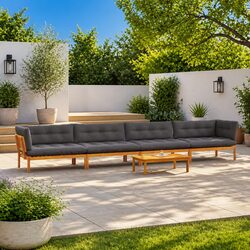 5 Piece Garden Pallet Sectional Sofa Corner Lounge Set with Table Outdoor