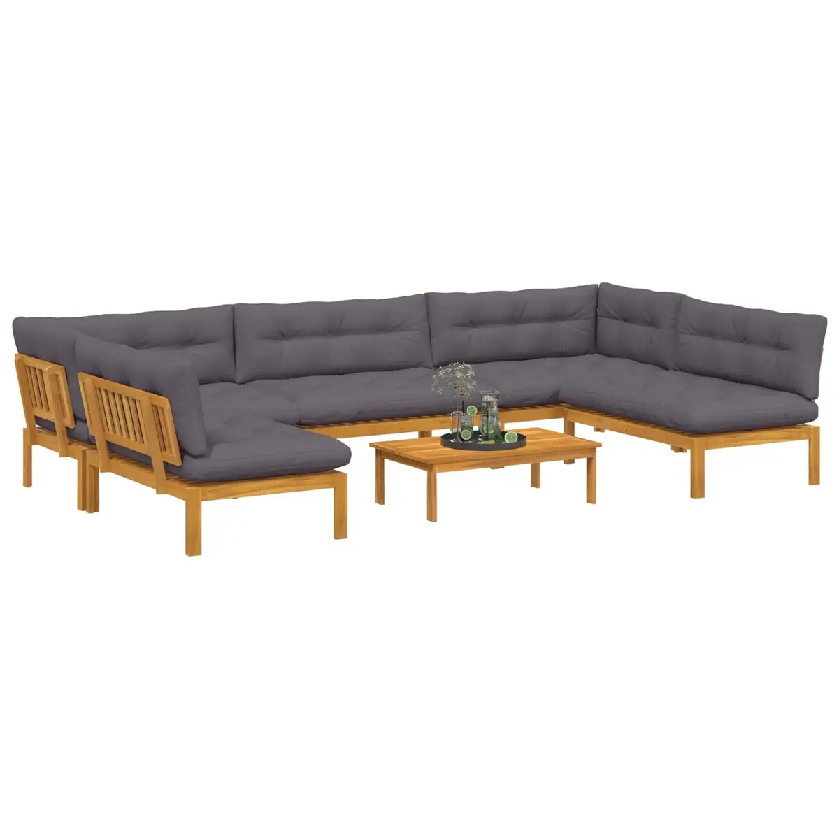 Garden Pallet Sofa Set Brown 6 Piece Corner Lounge Outdoor Sectional with Low Table