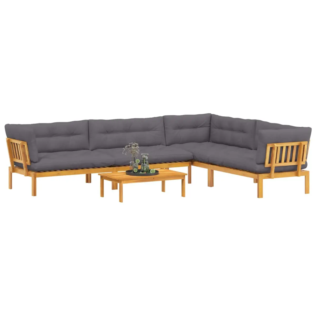 Outdoor Sectional Sofa Set Brown 5 Piece Corner Lounge Seating with Matching Low Table