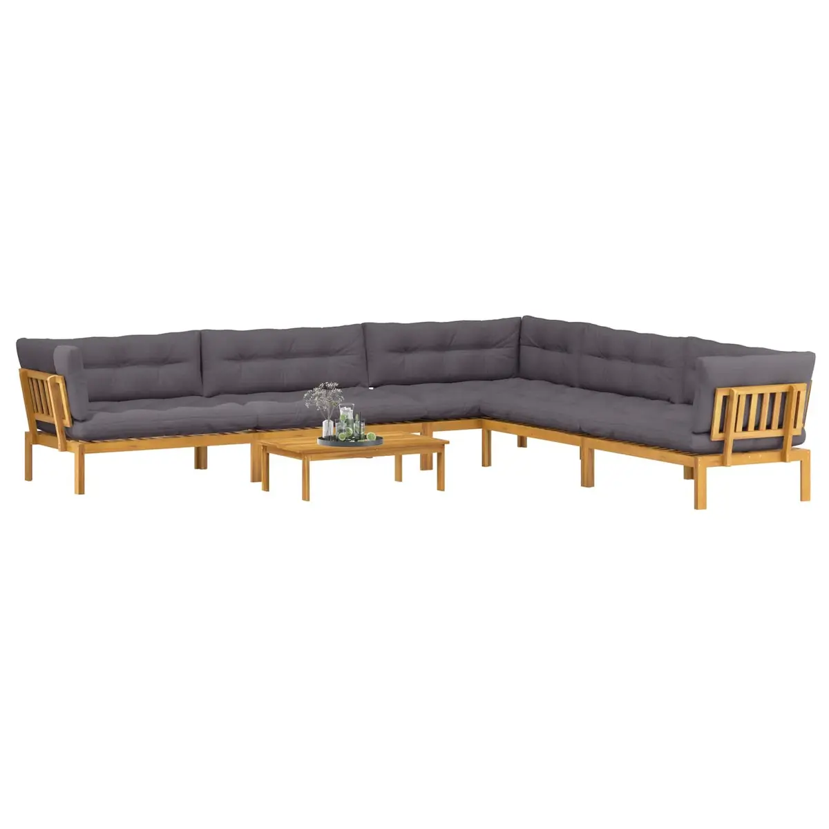 Outdoor Sectional Sofa Set Brown 6 Piece Corner Lounge with Low Table