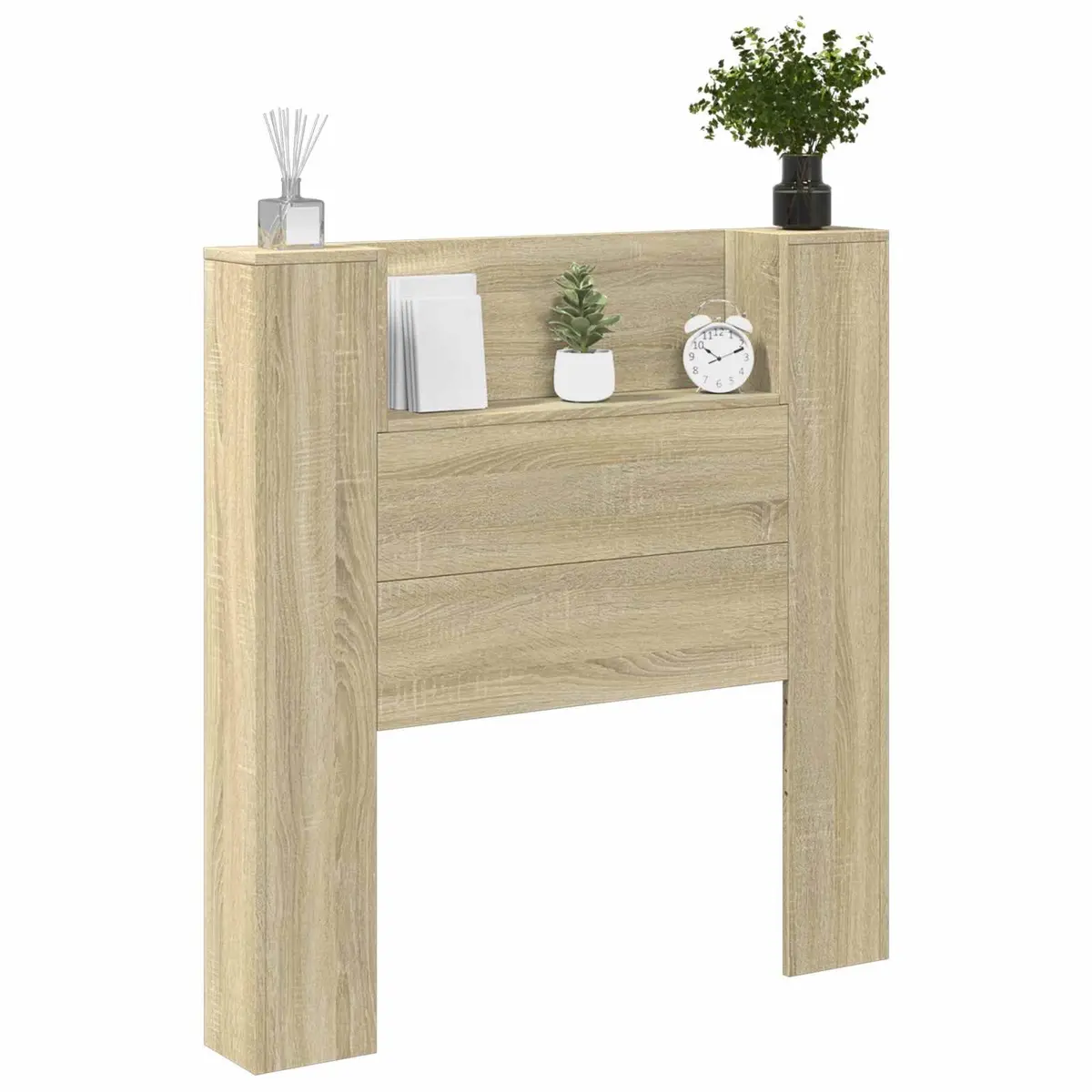 Storage Headboard with RGB LED Lights Engineered Wood Bedroom Furniture Shelf