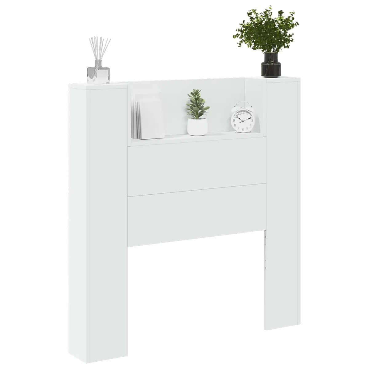 Storage Headboard White USB Powered RGB LED Lights with Adjustable Brightness and Shelving Unit
