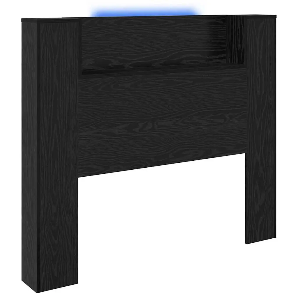 Storage Headboard Black Engineered Wood RGB LED Lights with Adjustable Colors and Brightness