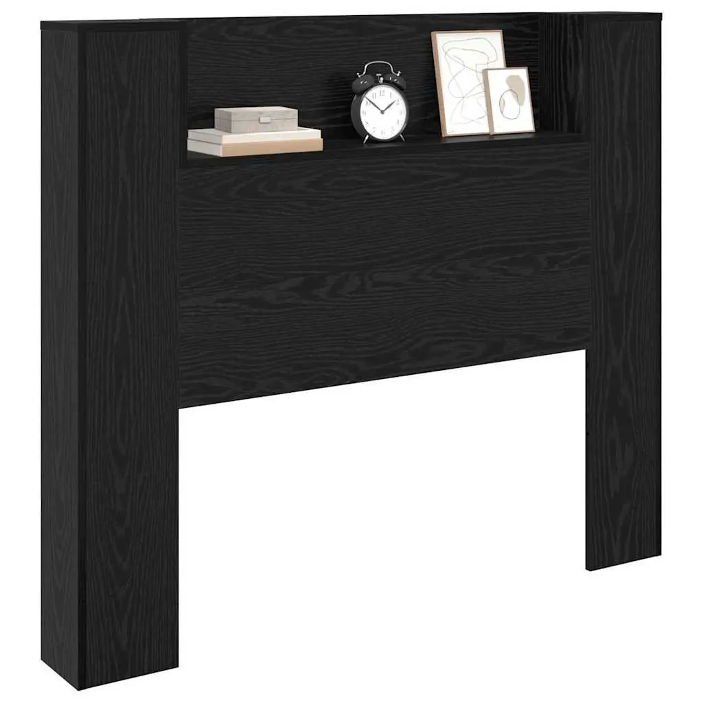 Storage Headboard Black Engineered Wood RGB LED Lights with Adjustable Colors and Brightness