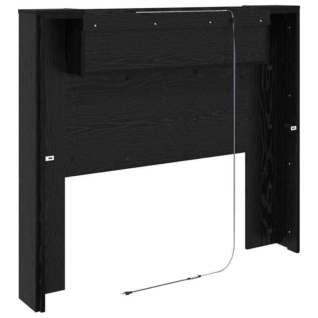 Storage Headboard Black Engineered Wood RGB LED Lights with Adjustable Colors and Brightness