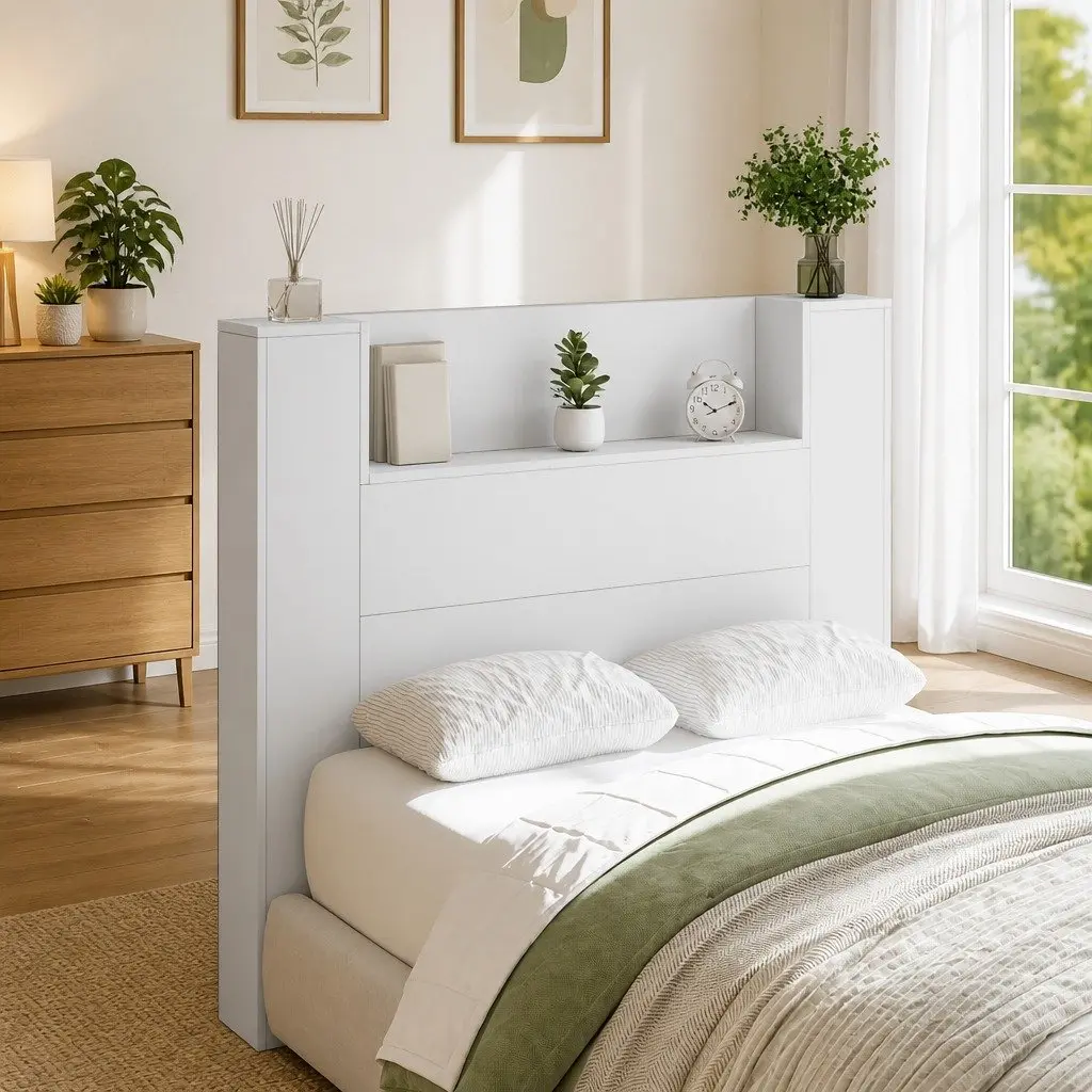 White Headboard with RGB LED Ambient Lighting