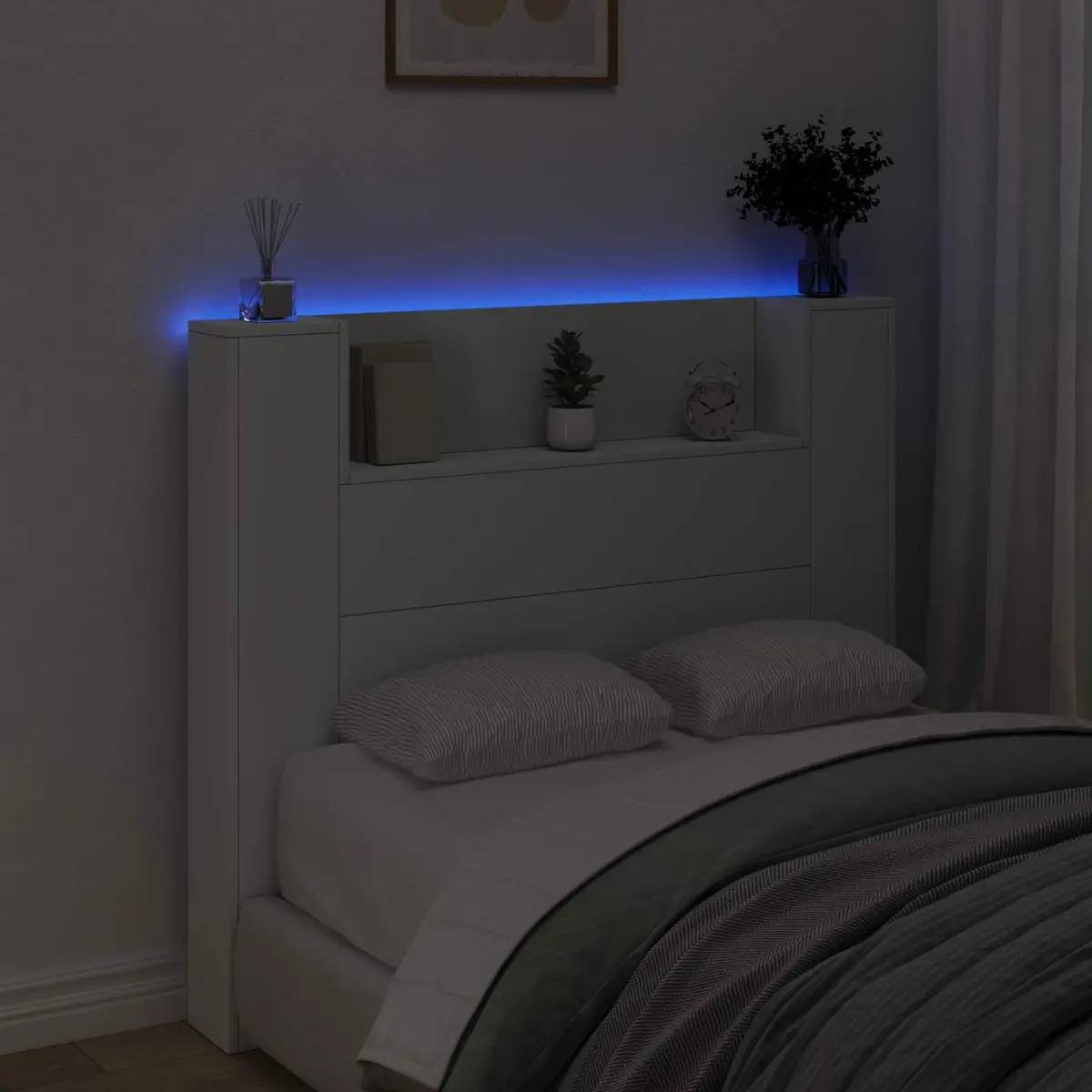 White Headboard with RGB LED Ambient Lighting