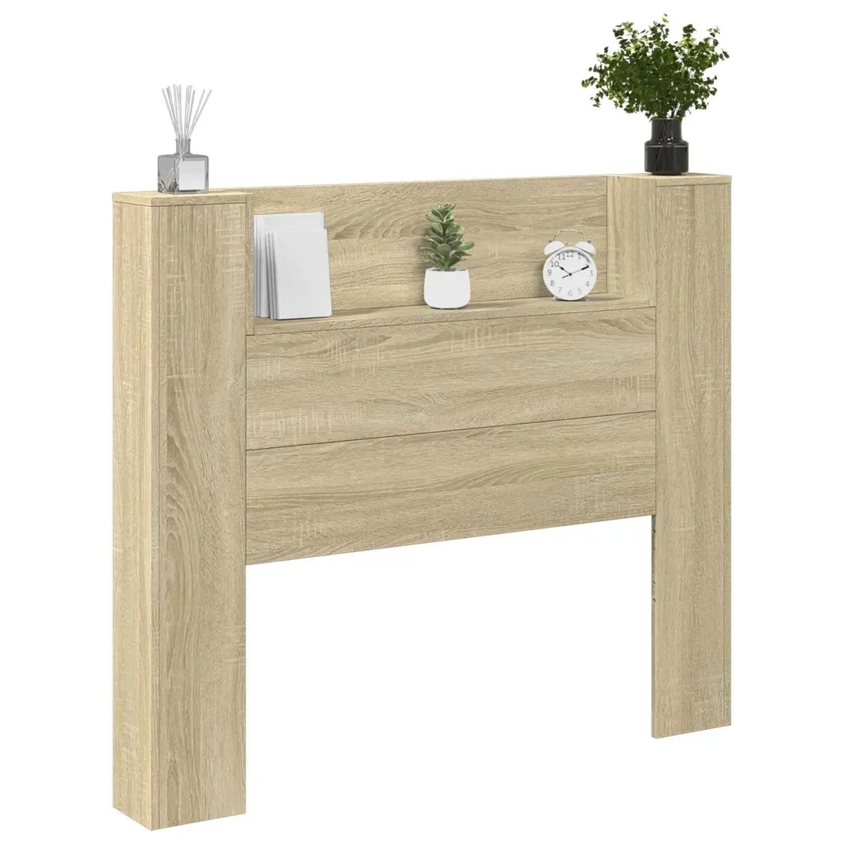 Storage Headboard with RGB LED Lights Engineered Wood Bedroom Furniture Shelf