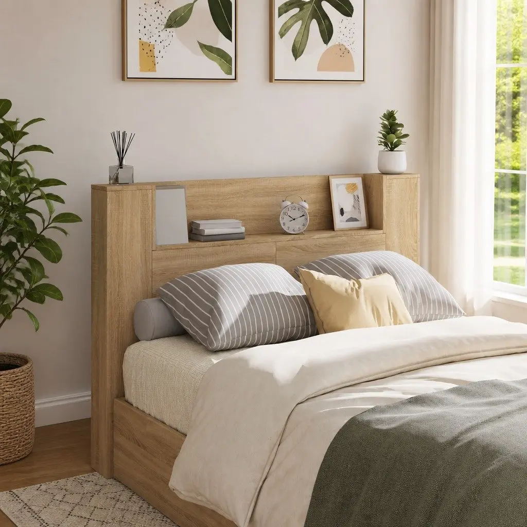 Storage Headboard with Adjustable LED Lights