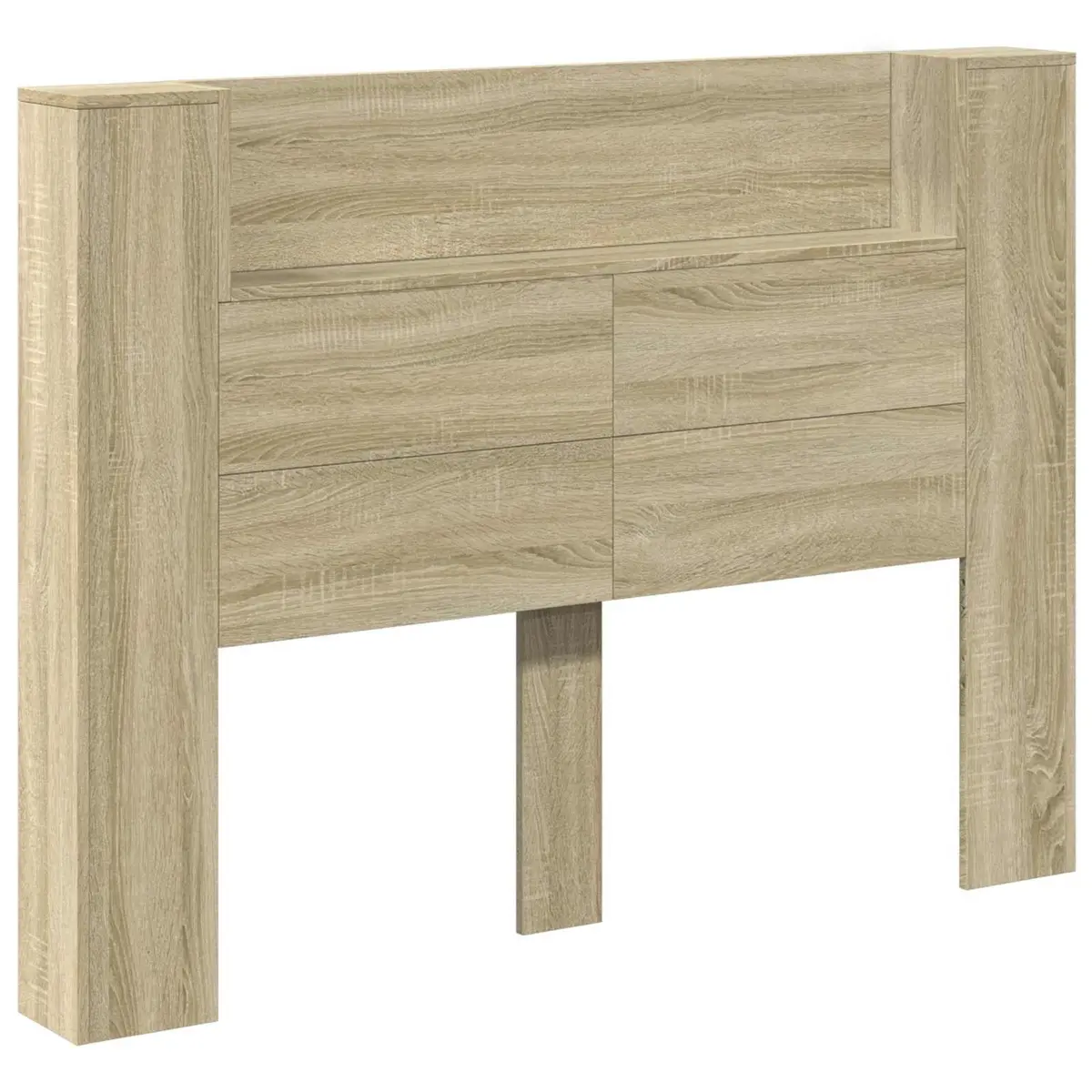 Storage Headboard with LED Lights Brown Engineered Wood Bedroom Shelf