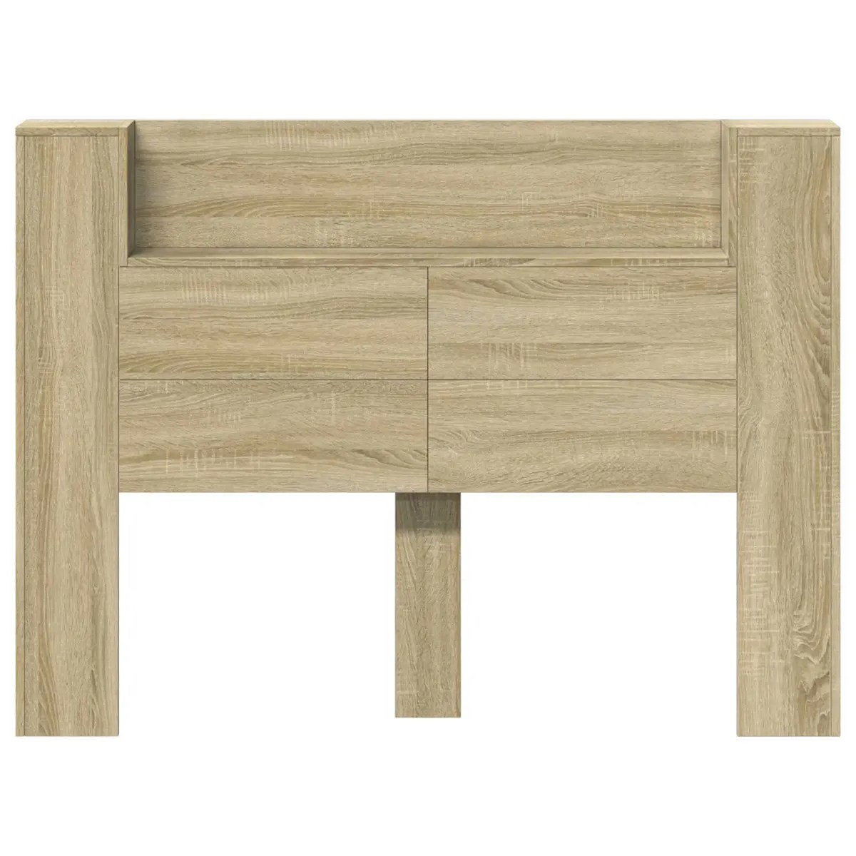 Storage Headboard with LED Lights Brown Engineered Wood Bedroom Shelf