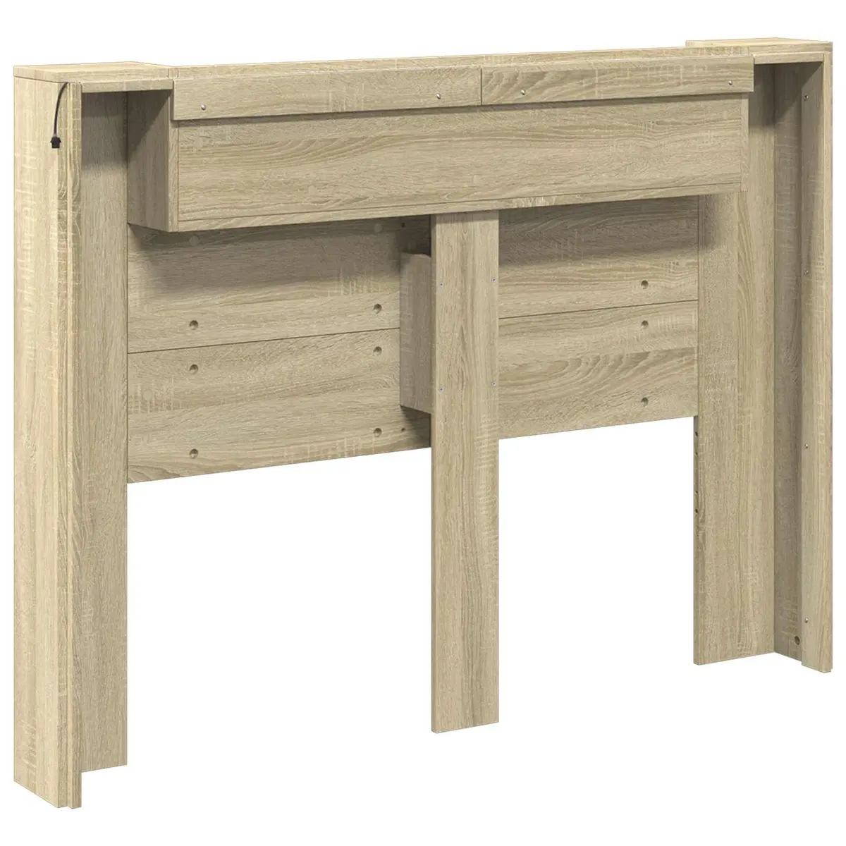Storage Headboard with LED Lights Brown Engineered Wood Bedroom Shelf