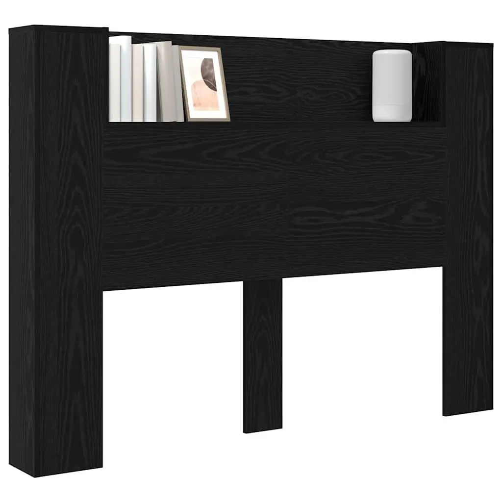Storage Headboard with RGB LED Lights Black Engineered Wood Bedroom Furniture