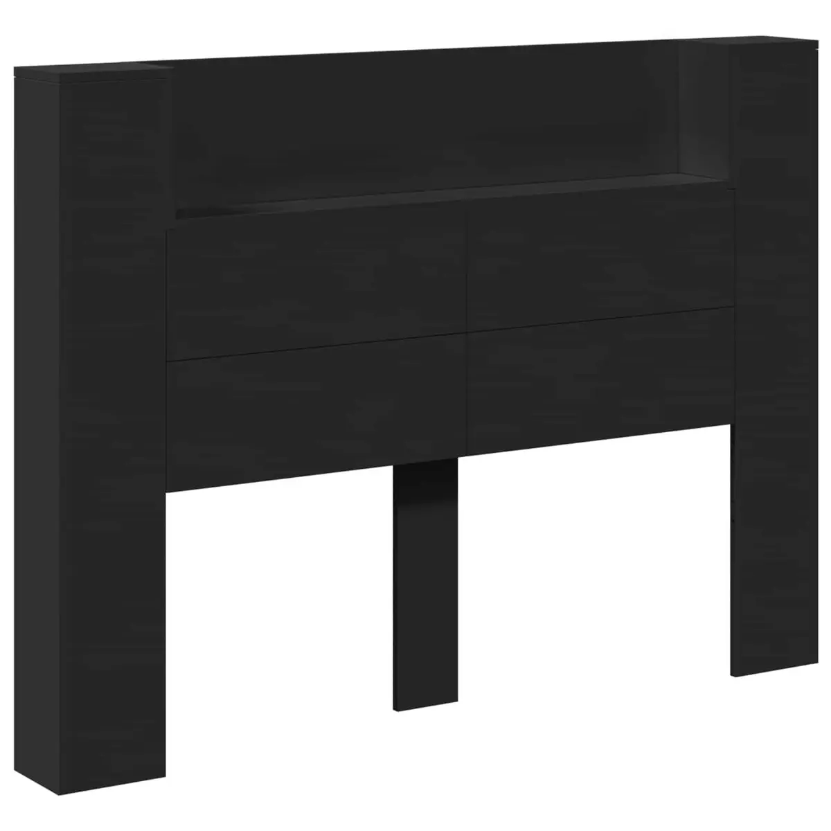 Storage Headboard Black Engineered Wood RGB LED Lights Adjustable Brightness Integrated Shelving