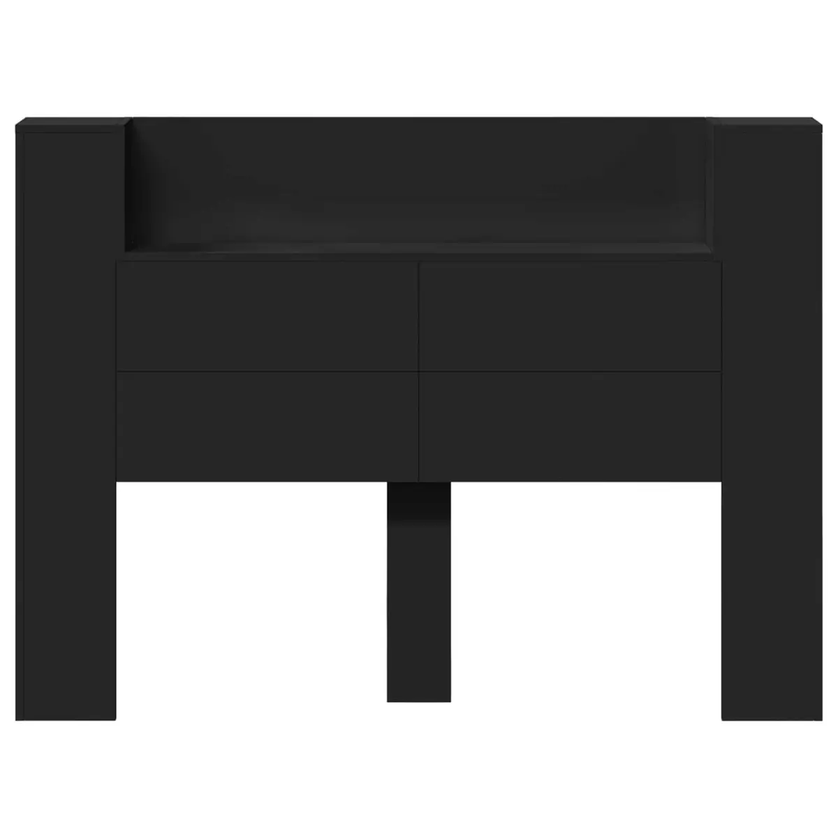 Storage Headboard Black Engineered Wood RGB LED Lights Adjustable Brightness Integrated Shelving